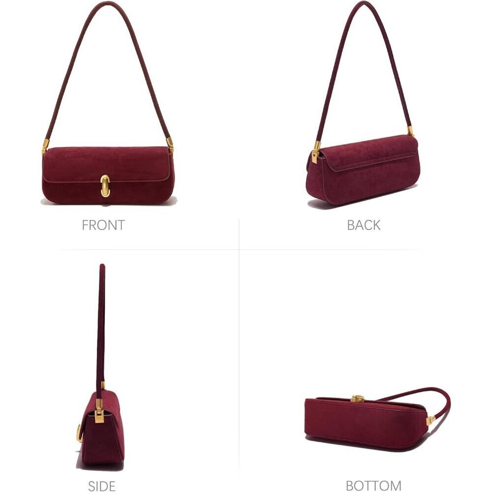 Women Burgundy faux suede leather Underarm Shoulder Bag Chic Top-Handle Purse - Picture 5 of 5